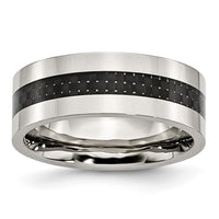 Stainless Steel Polished w/Black Carbon Fiber Inlay 8mm Flat Band
