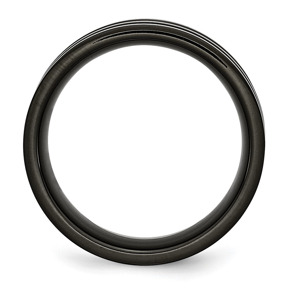 Stainless Steel Polished Black IP-plated Grey Carbon Fiber Inlay 8mm Band