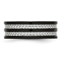 Stainless Steel Polished Black IP-plated Grey Carbon Fiber Inlay 8mm Band