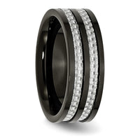 Stainless Steel Polished Black IP-plated Grey Carbon Fiber Inlay 8mm Band