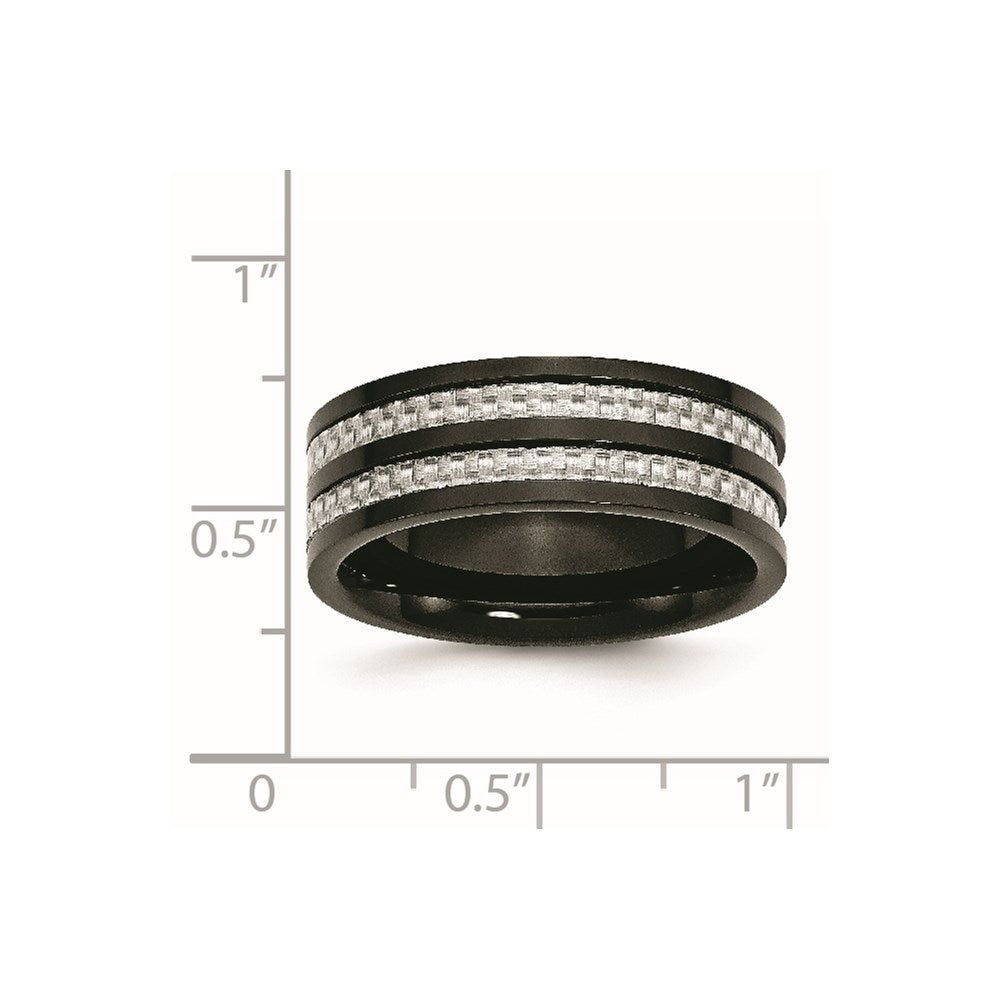 Stainless Steel Polished Black IP-plated Grey Carbon Fiber Inlay 8mm Band