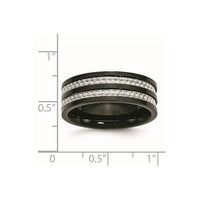 Stainless Steel Polished Black IP-plated Grey Carbon Fiber Inlay 8mm Band