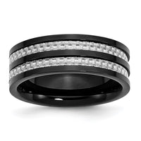 Stainless Steel Polished Black IP-plated Grey Carbon Fiber Inlay 8mm Band