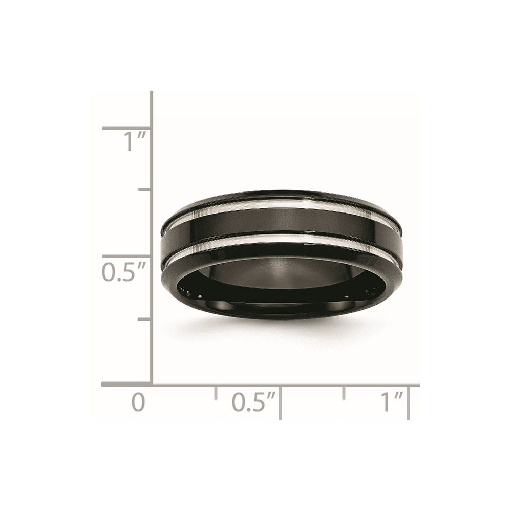 Stainless Steel Polished Black IP-plated 7mm Grooved Band