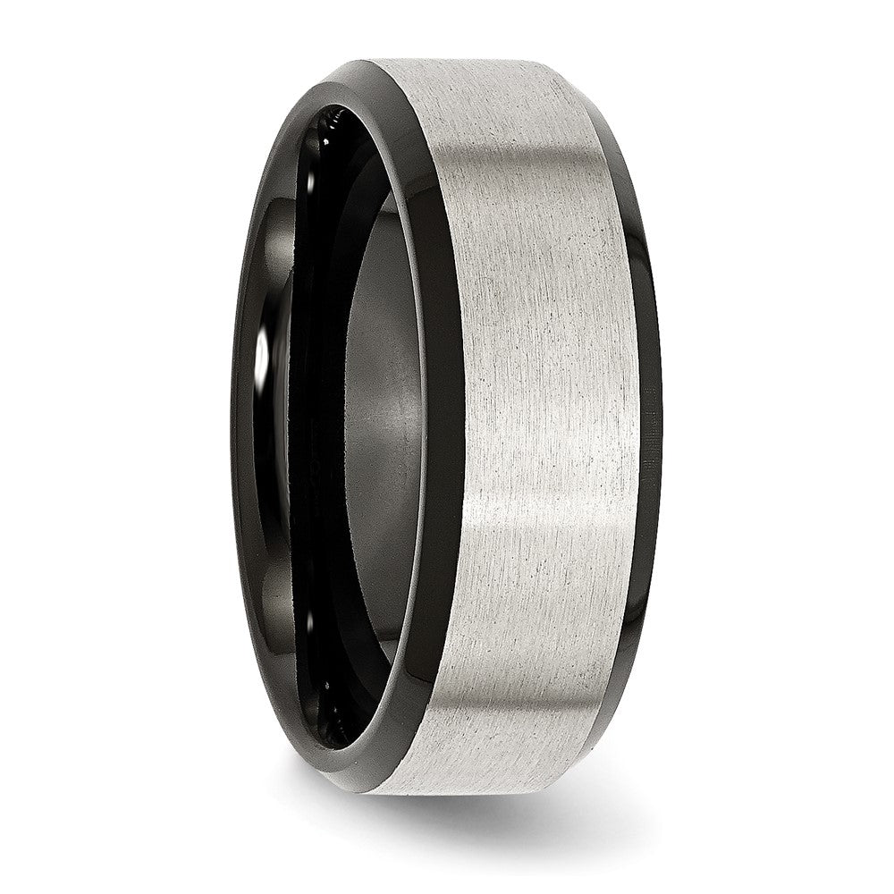 Stainless Steel Polished Black IP w/Brushed Center 8mm Beveled Edge Band