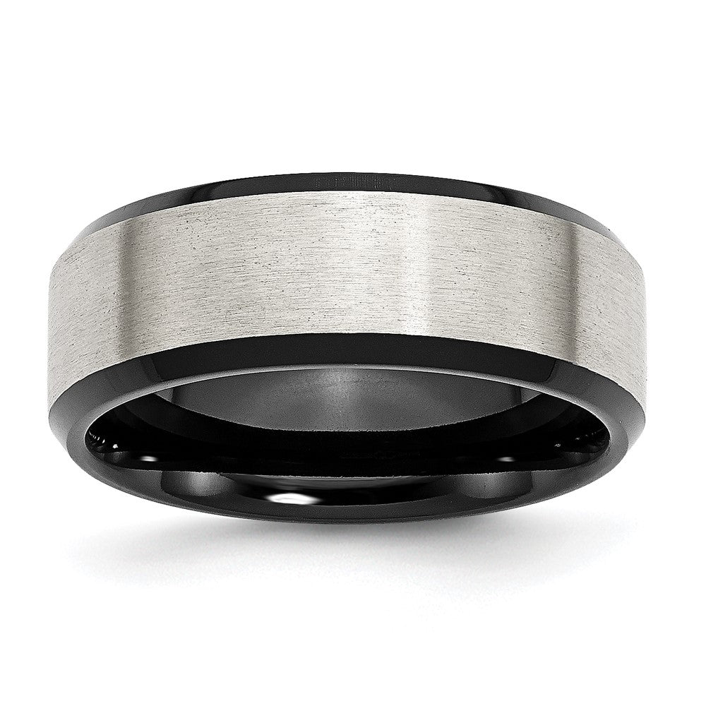 Stainless Steel Polished Black IP w/Brushed Center 8mm Beveled Edge Band