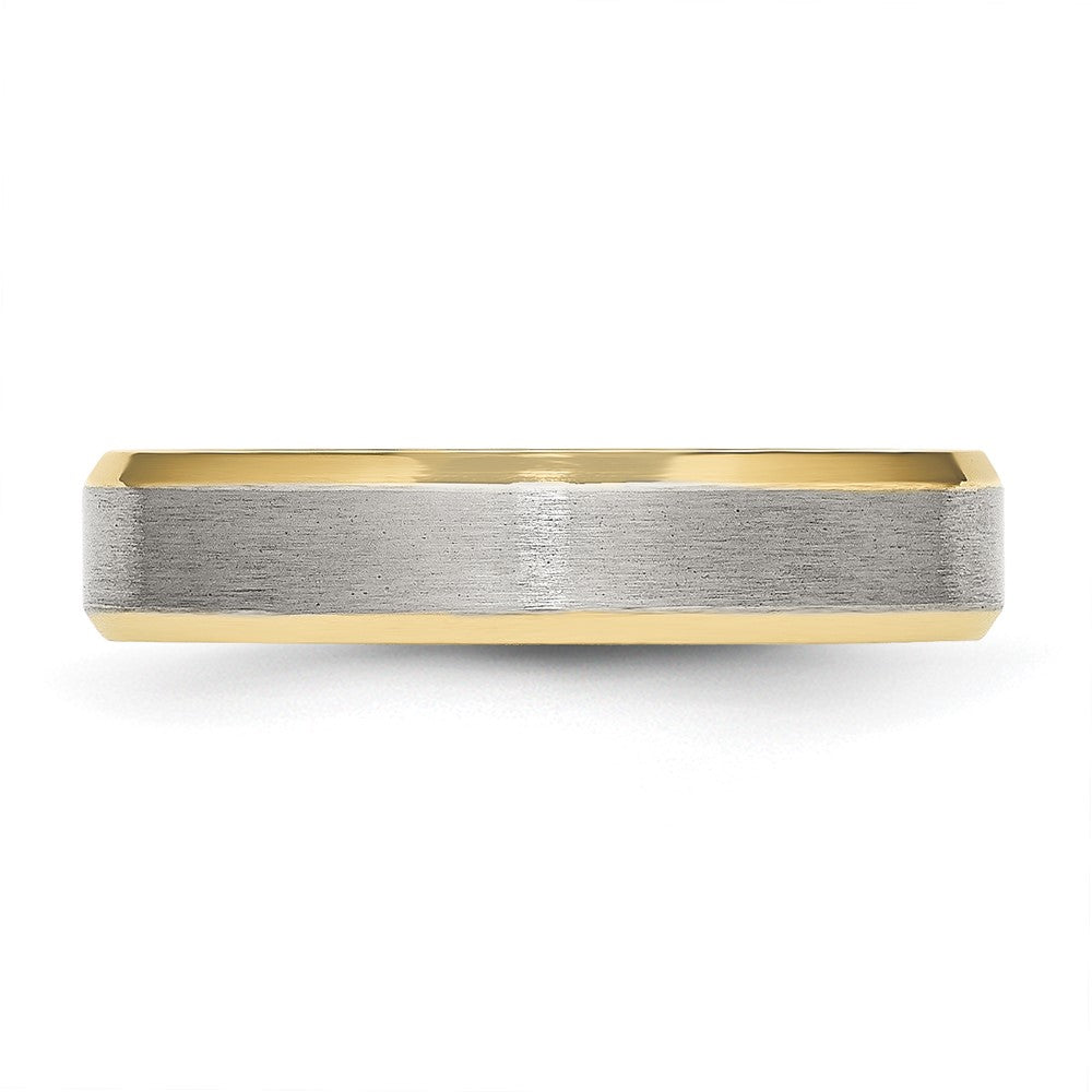 Stainless Steel Brushed/Polished Yellow IP-plated 5mm Beveled Edge Band