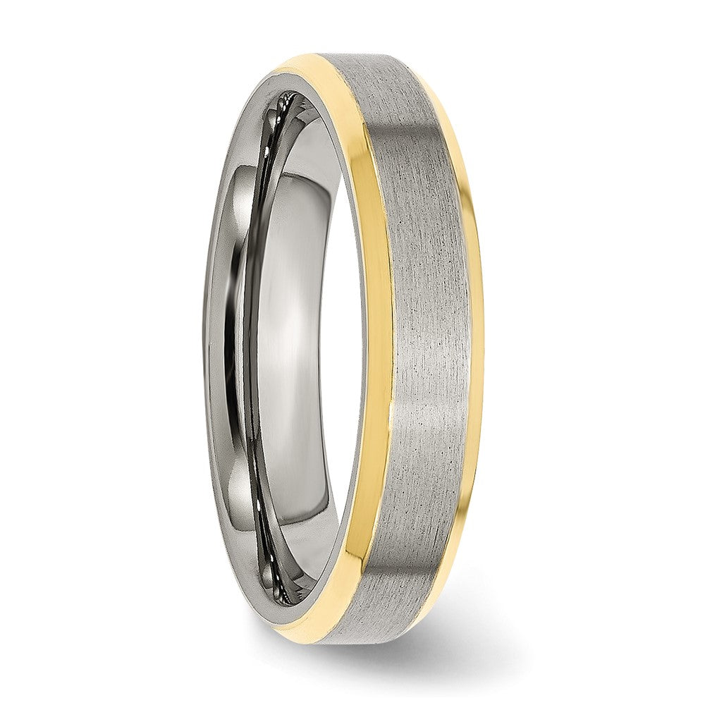 Stainless Steel Brushed/Polished Yellow IP-plated 5mm Beveled Edge Band