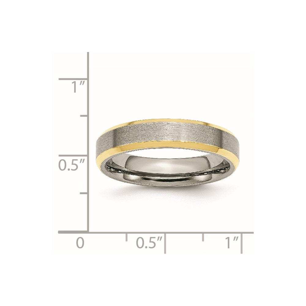 Stainless Steel Brushed/Polished Yellow IP-plated 5mm Beveled Edge Band