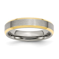 Stainless Steel Brushed/Polished Yellow IP-plated 5mm Beveled Edge Band