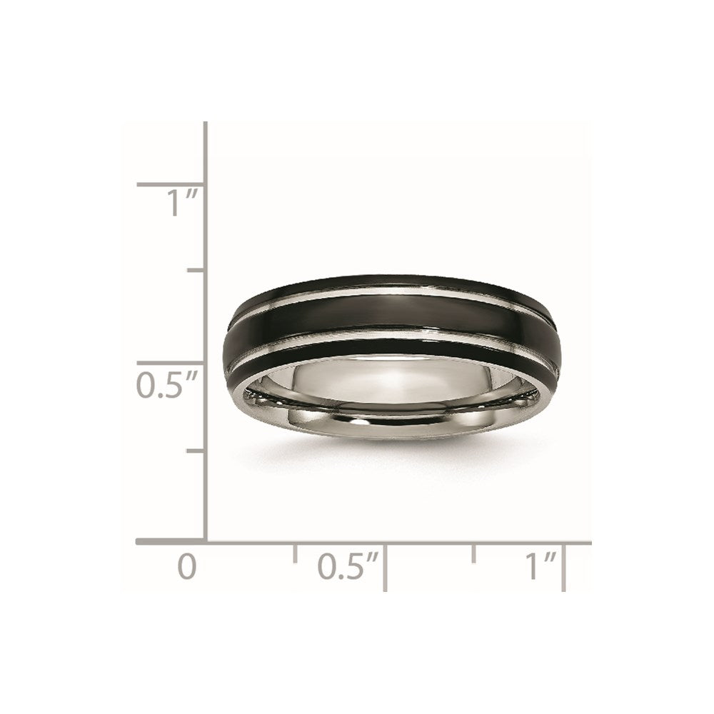 Stainless Steel Polished Black IP-plated 6mm Grooved Band