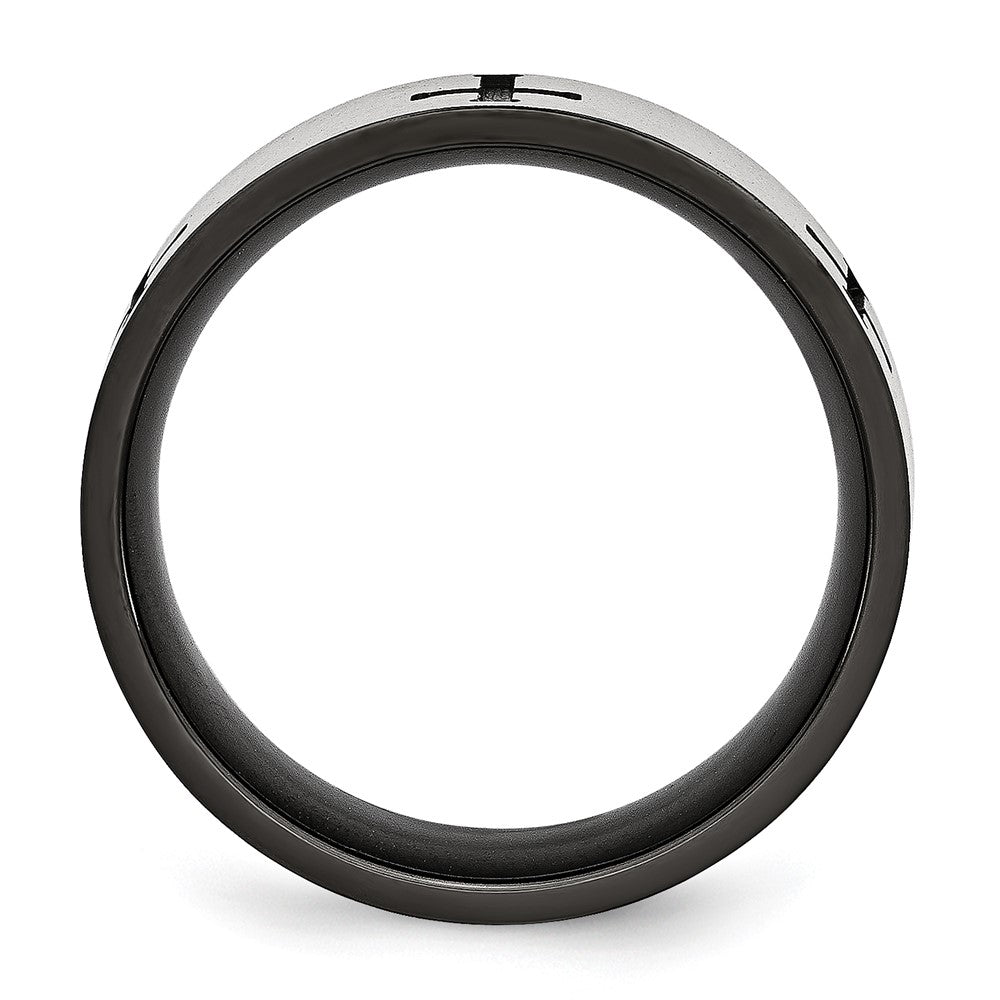 Stainless Steel Brushed/Polished Black IP-plated Crosses 7mm Band
