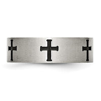 Stainless Steel Brushed/Polished Black IP-plated Crosses 7mm Band