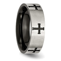 Stainless Steel Brushed/Polished Black IP-plated Crosses 7mm Band