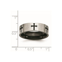 Stainless Steel Brushed/Polished Black IP-plated Crosses 7mm Band