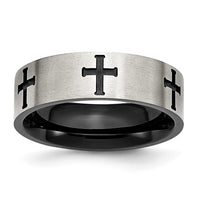 Stainless Steel Brushed/Polished Black IP-plated Crosses 7mm Band
