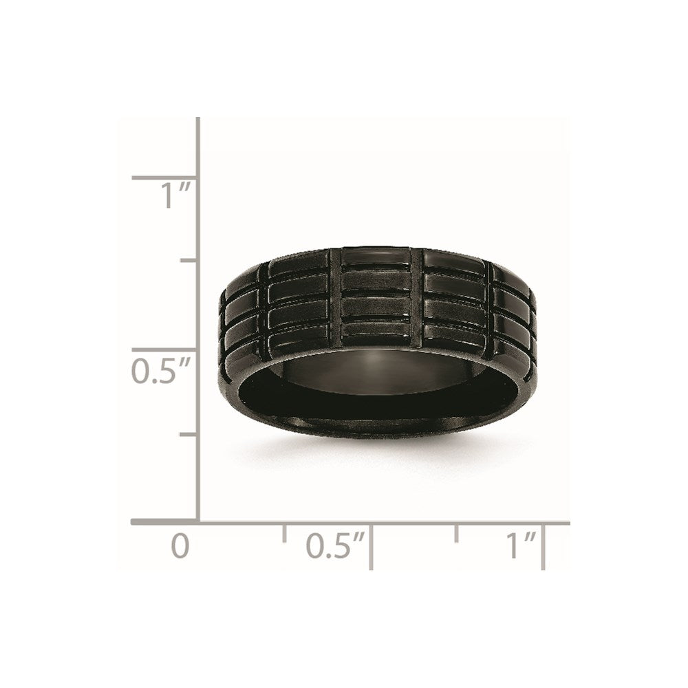 Stainless Steel Brushed Black IP-plated 8mm Grooved Band