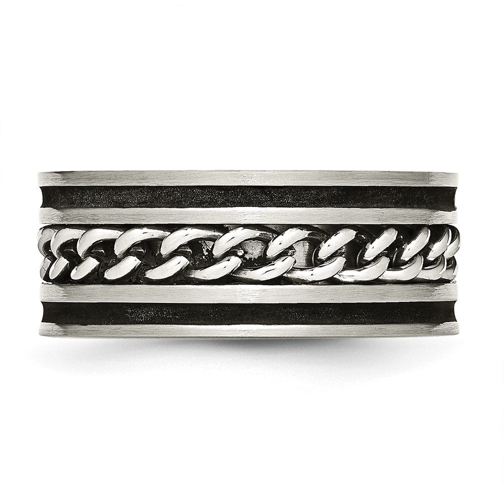 Stainless Steel Brushed & Polished Black IP-plated Chain Inlay 10mm Band