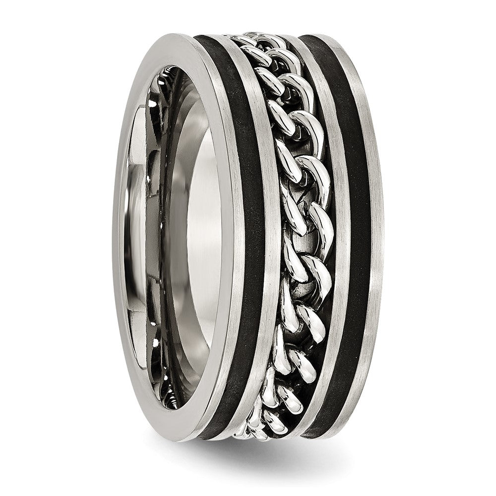 Stainless Steel Brushed & Polished Black IP-plated Chain Inlay 10mm Band