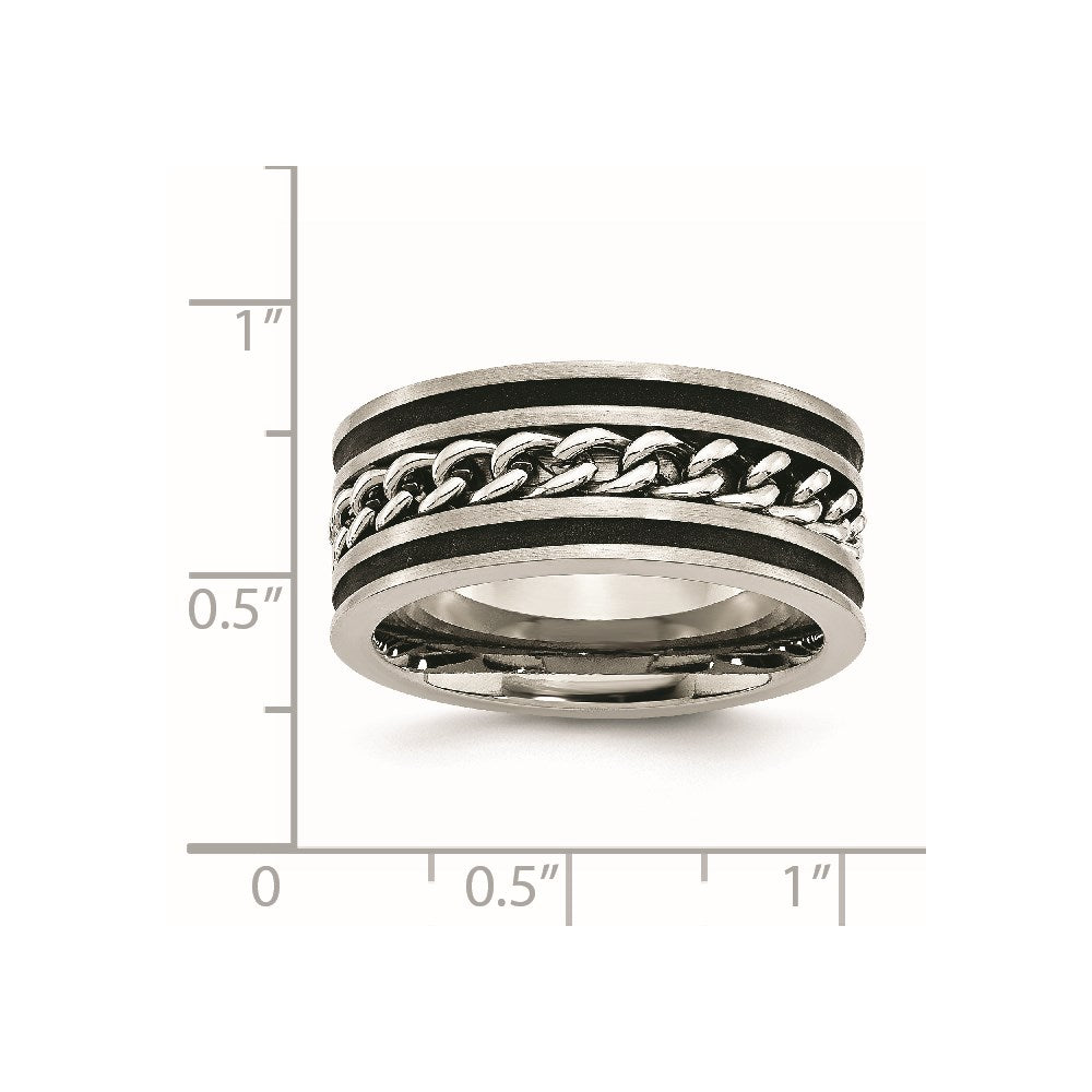 Stainless Steel Brushed & Polished Black IP-plated Chain Inlay 10mm Band