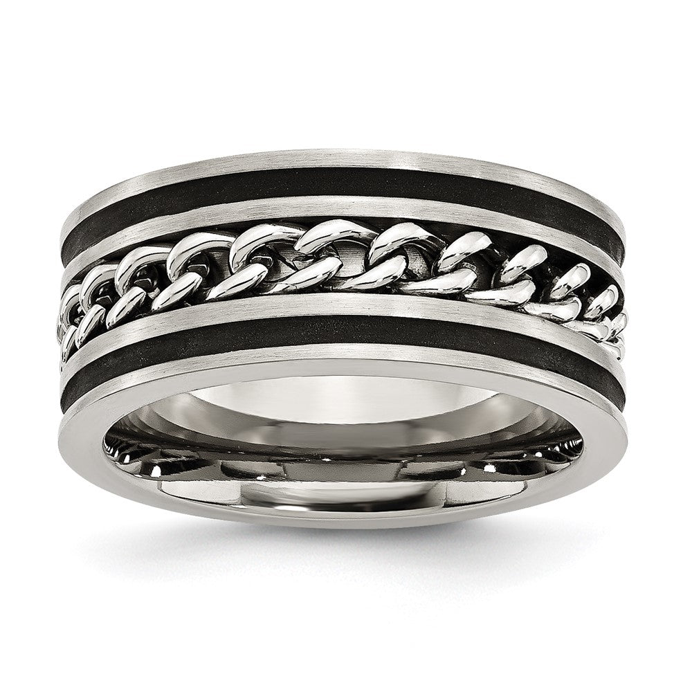 Stainless Steel Brushed & Polished Black IP-plated Chain Inlay 10mm Band