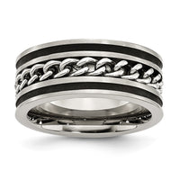 Stainless Steel Brushed & Polished Black IP-plated Chain Inlay 10mm Band