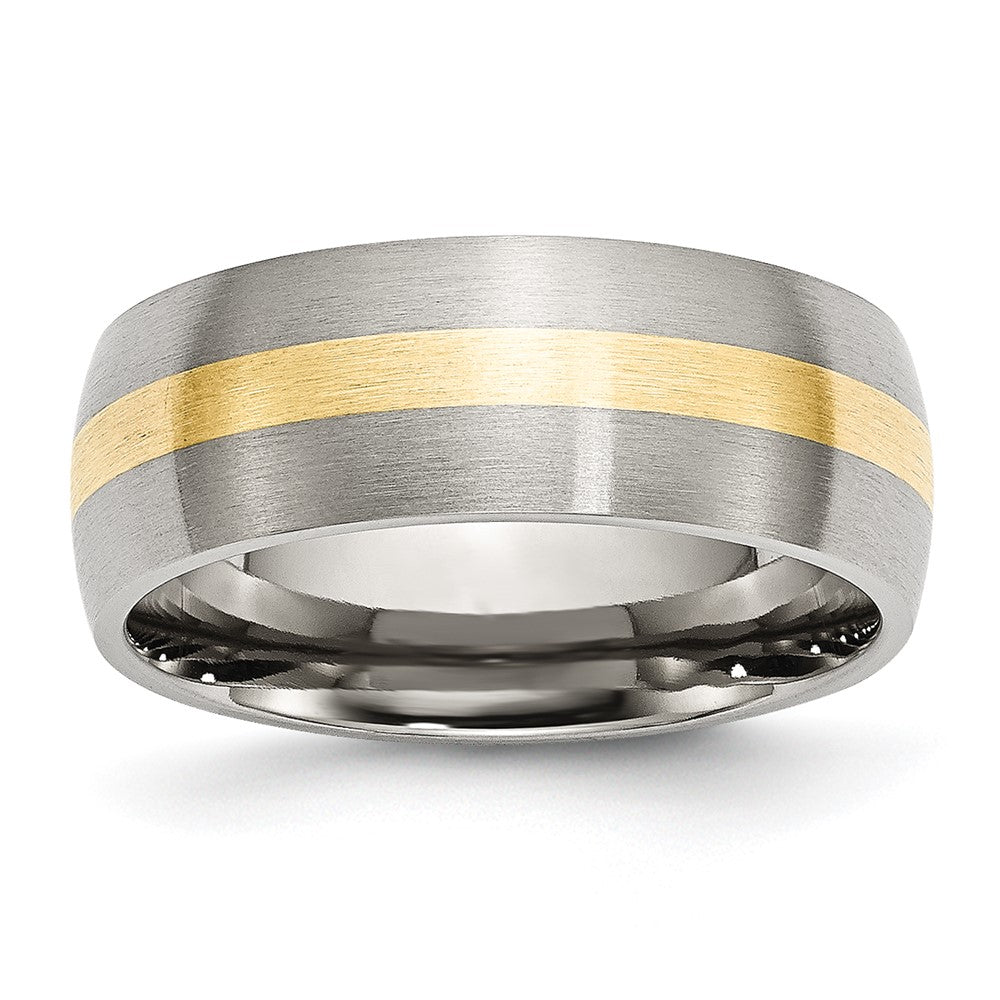 Stainless Steel with 14k Yellow Inlay Brushed 8mm Band