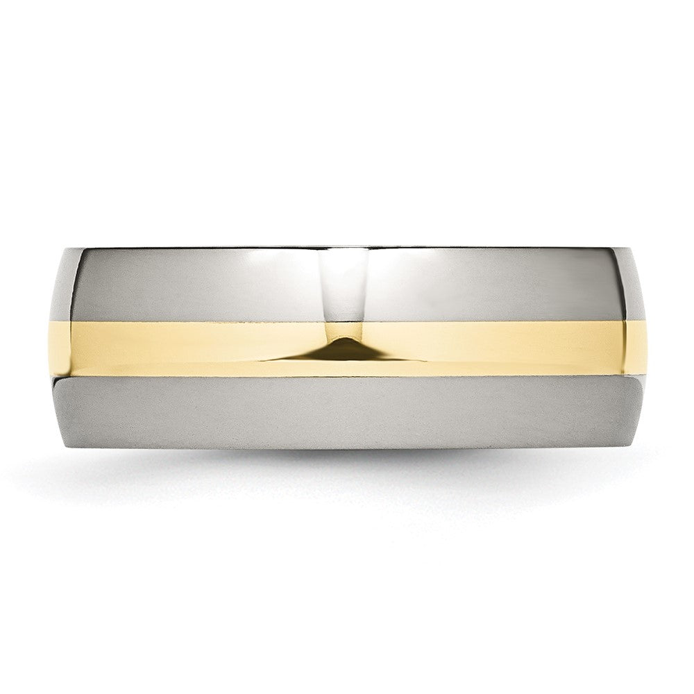 Stainless Steel with 14k Yellow Inlay Polished 8mm Band