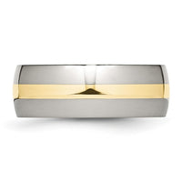 Stainless Steel with 14k Yellow Inlay Polished 8mm Band