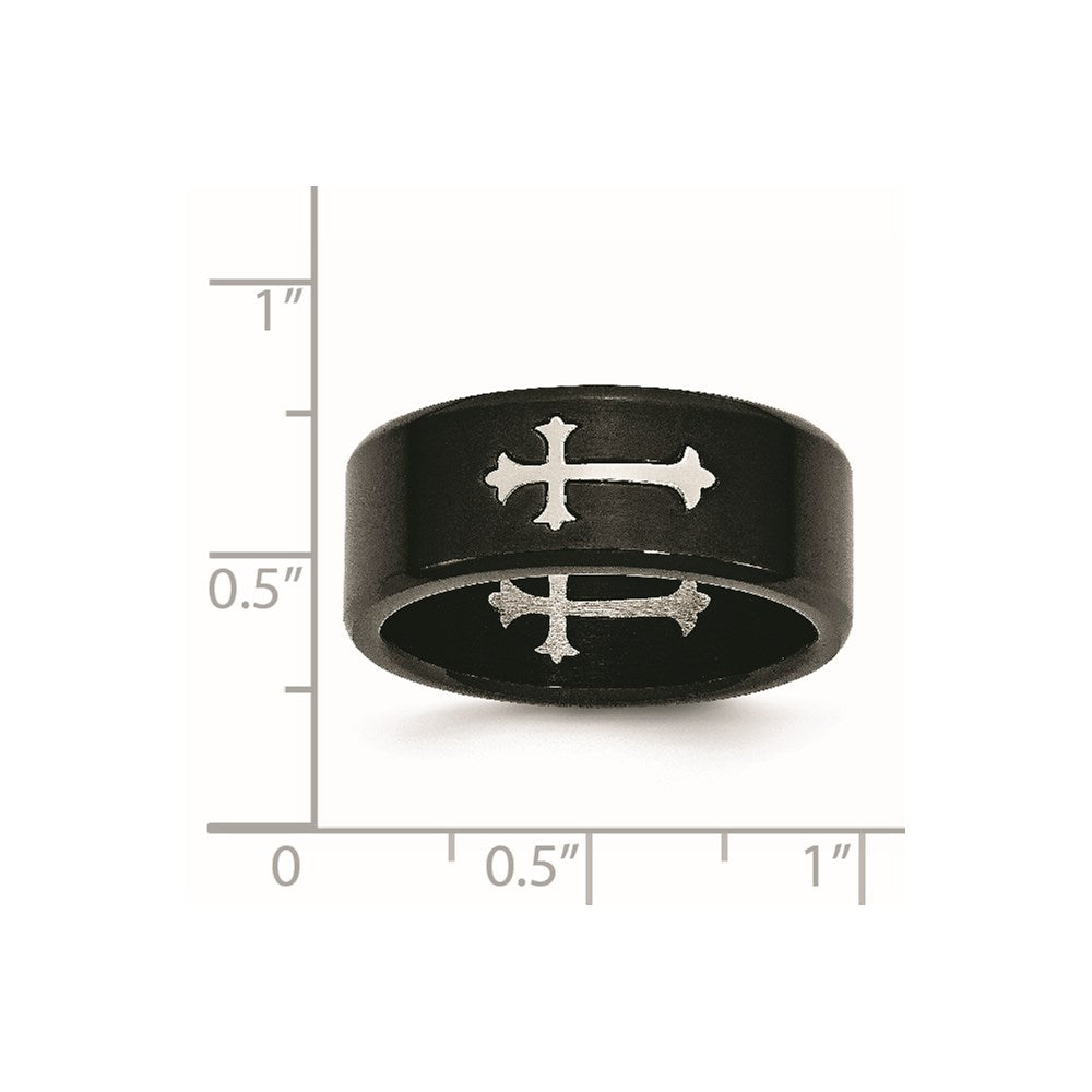 Stainless Steel Brushed Black IP-plated with Cross 9mm Band