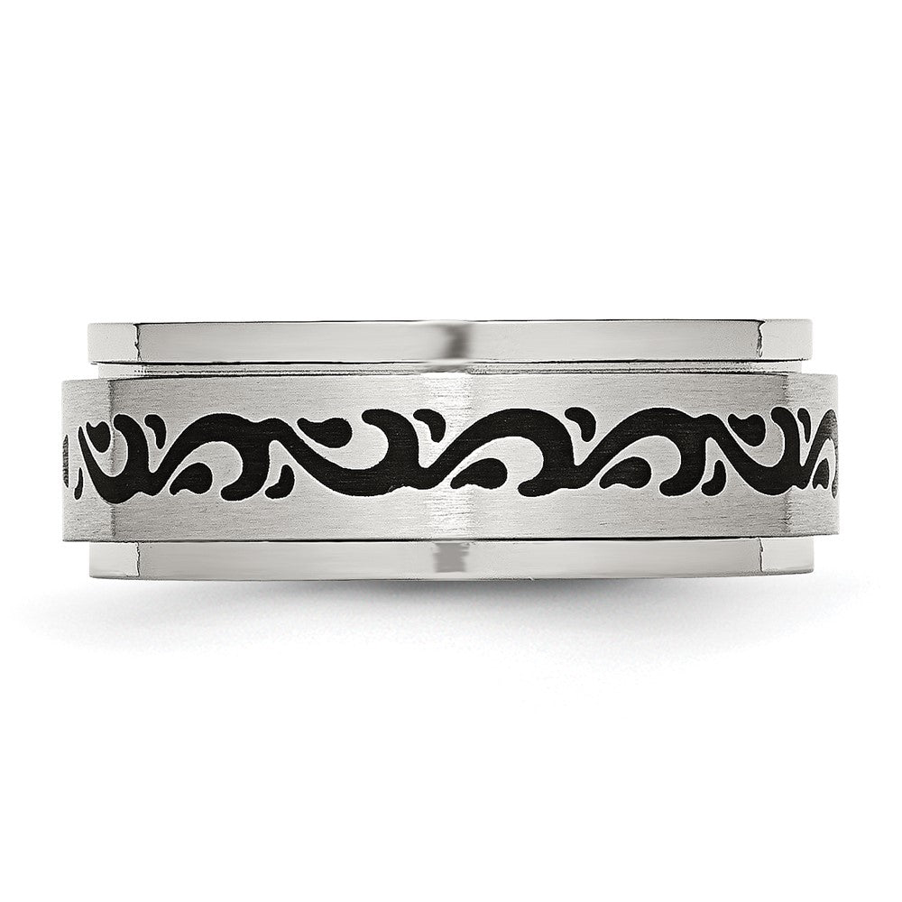 Stainless Steel Brushed/Polished Enamel Rotating Swirl Design 8mm Band