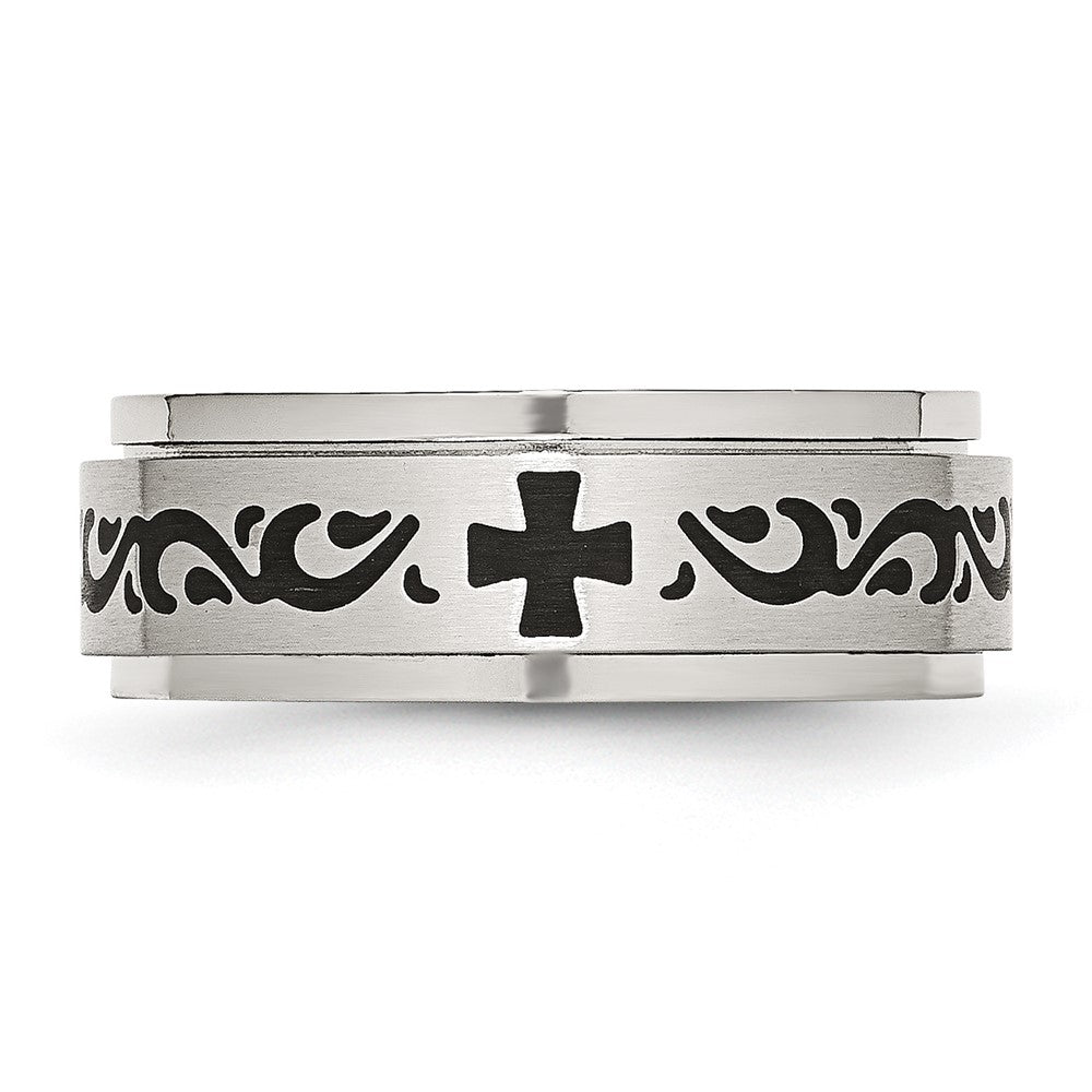 Stainless Steel Brushed/Polished Enamel Rotating Swirl Design 8mm Band