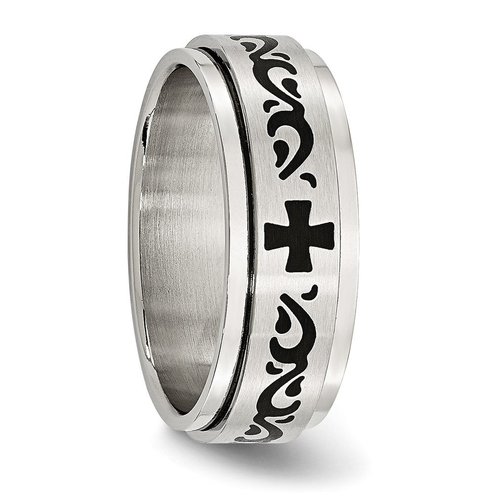 Stainless Steel Brushed/Polished Enamel Rotating Swirl Design 8mm Band