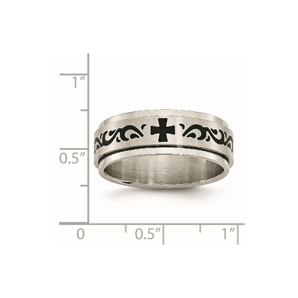 Stainless Steel Brushed/Polished Enamel Rotating Swirl Design 8mm Band