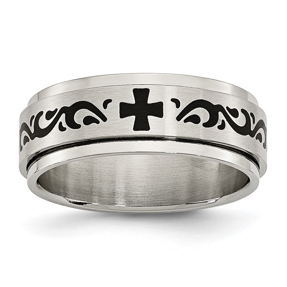 Stainless Steel Brushed/Polished Enamel Rotating Swirl Design 8mm Band