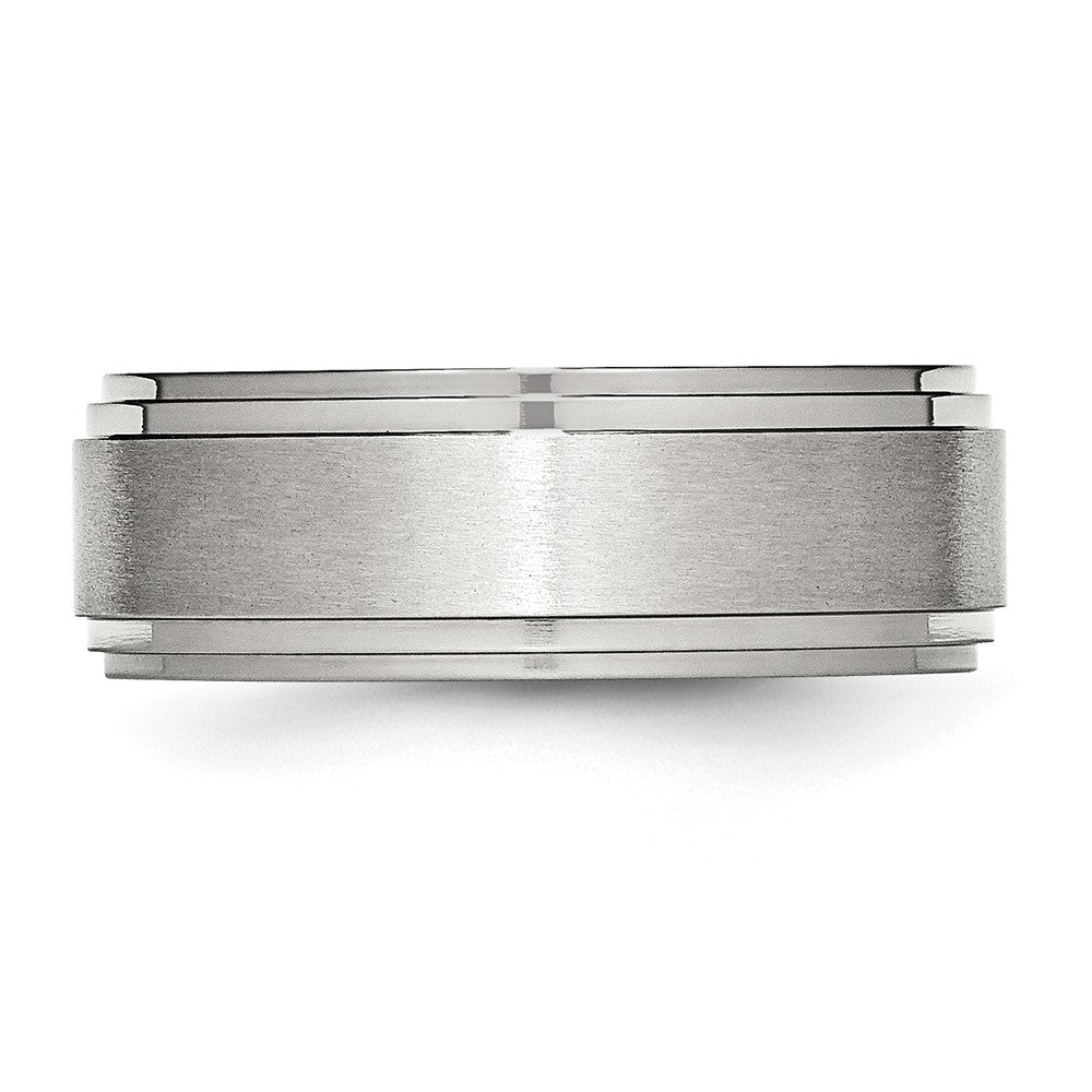 Stainless Steel Polished w/Brushed Center 8mm Ridged Edge Band
