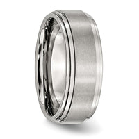 Stainless Steel Polished w/Brushed Center 8mm Ridged Edge Band