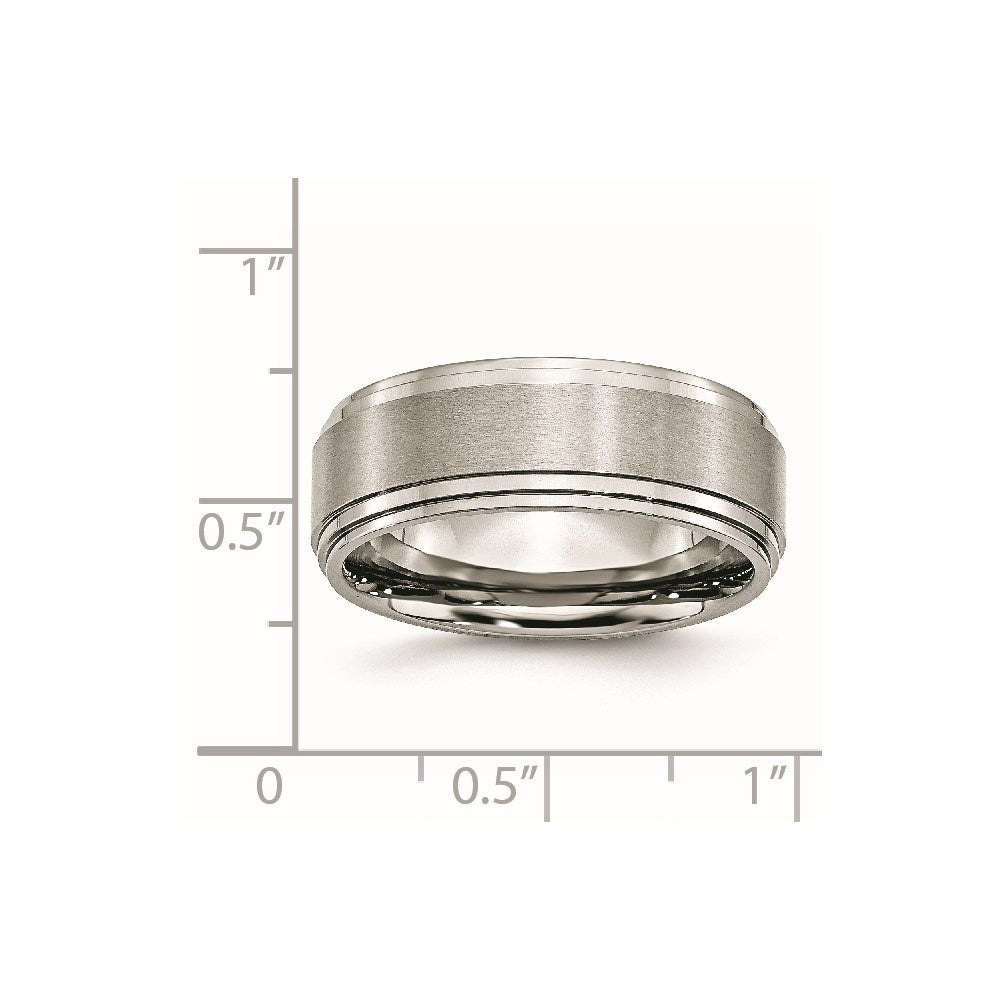 Stainless Steel Polished w/Brushed Center 8mm Ridged Edge Band