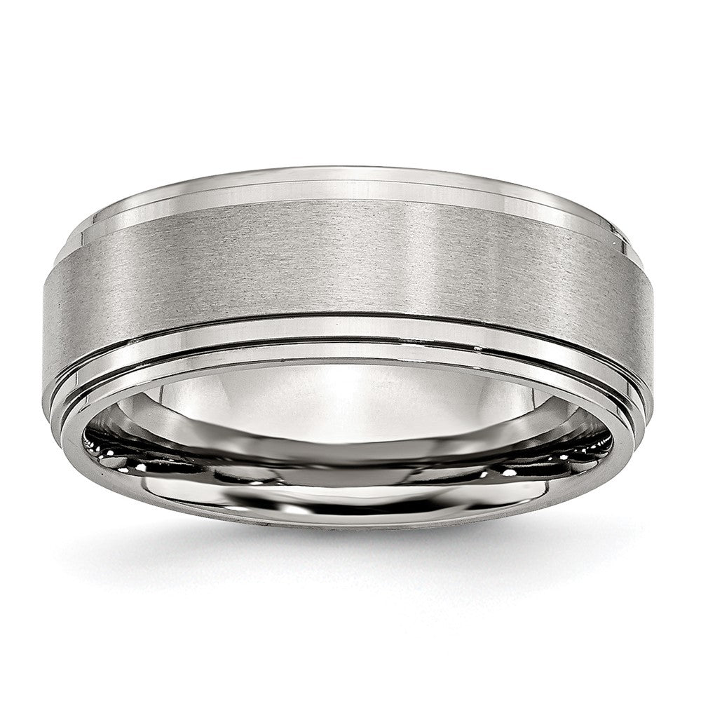 Stainless Steel Polished w/Brushed Center 8mm Ridged Edge Band