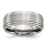 Stainless Steel Polished w/Brushed Center 8mm Ridged Edge Band