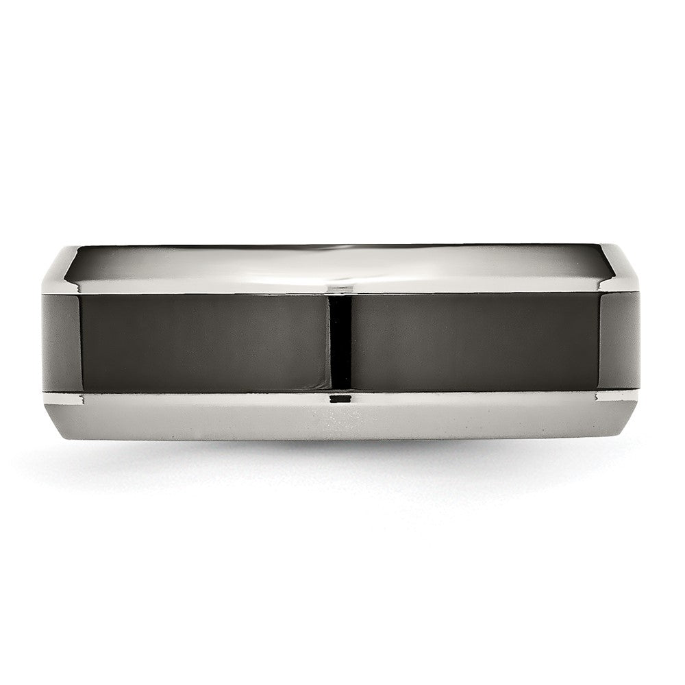 Stainless Steel Base w/Polished Black Ceramic Center Beveled Band