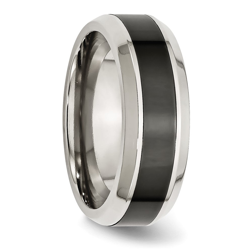 Stainless Steel Base w/Polished Black Ceramic Center Beveled Band