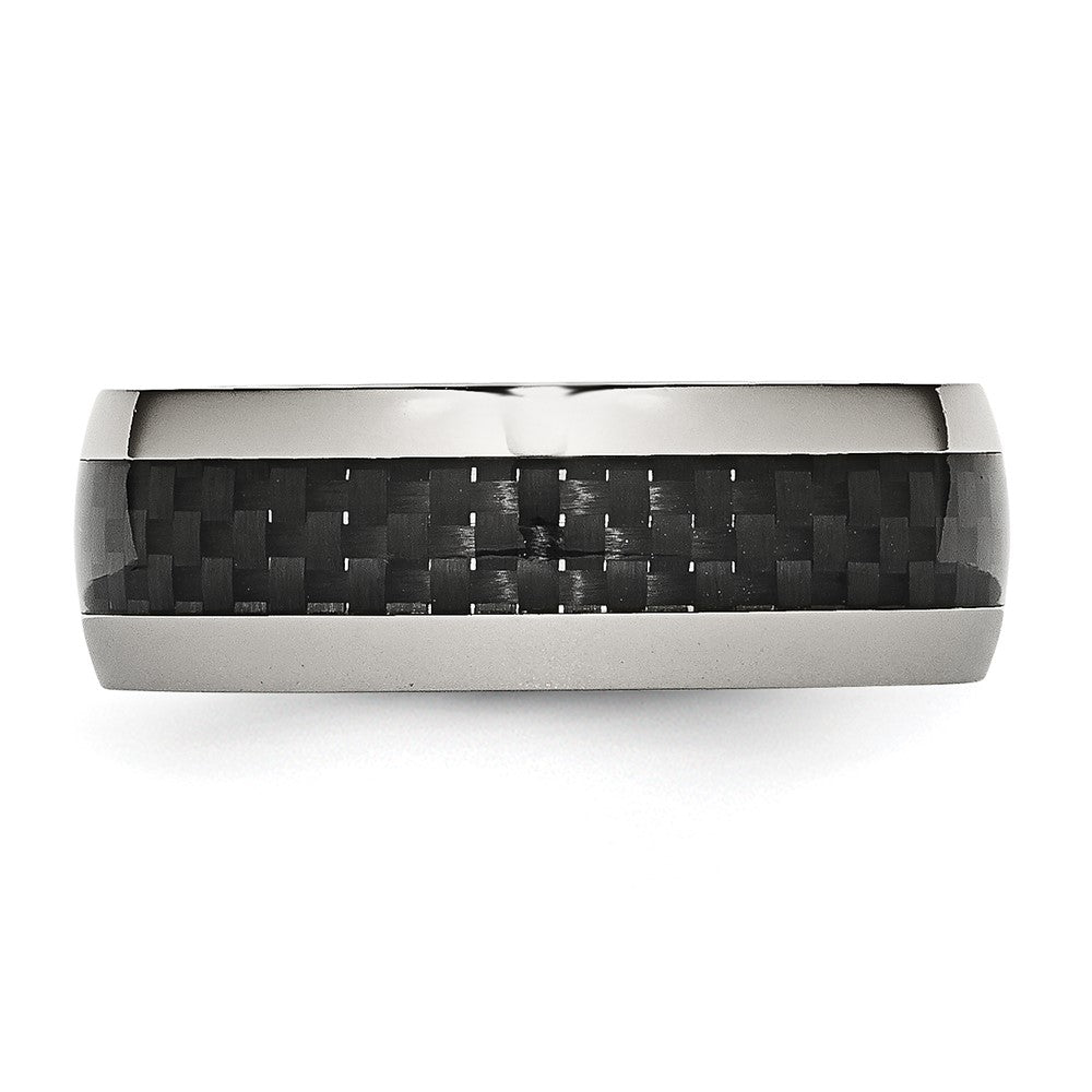 Stainless Steel Polished w/ Black Carbon Fiber Inlay 8mm Band