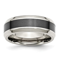 Stainless Steel Base w/Brushed Black Ceramic Center Beveled Band
