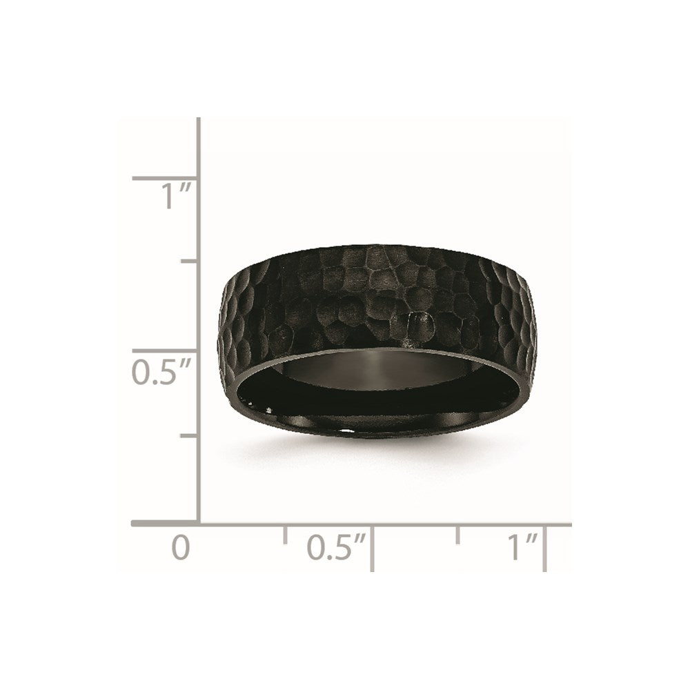 Stainless Steel Hammered Black IP-plated 8mm Band
