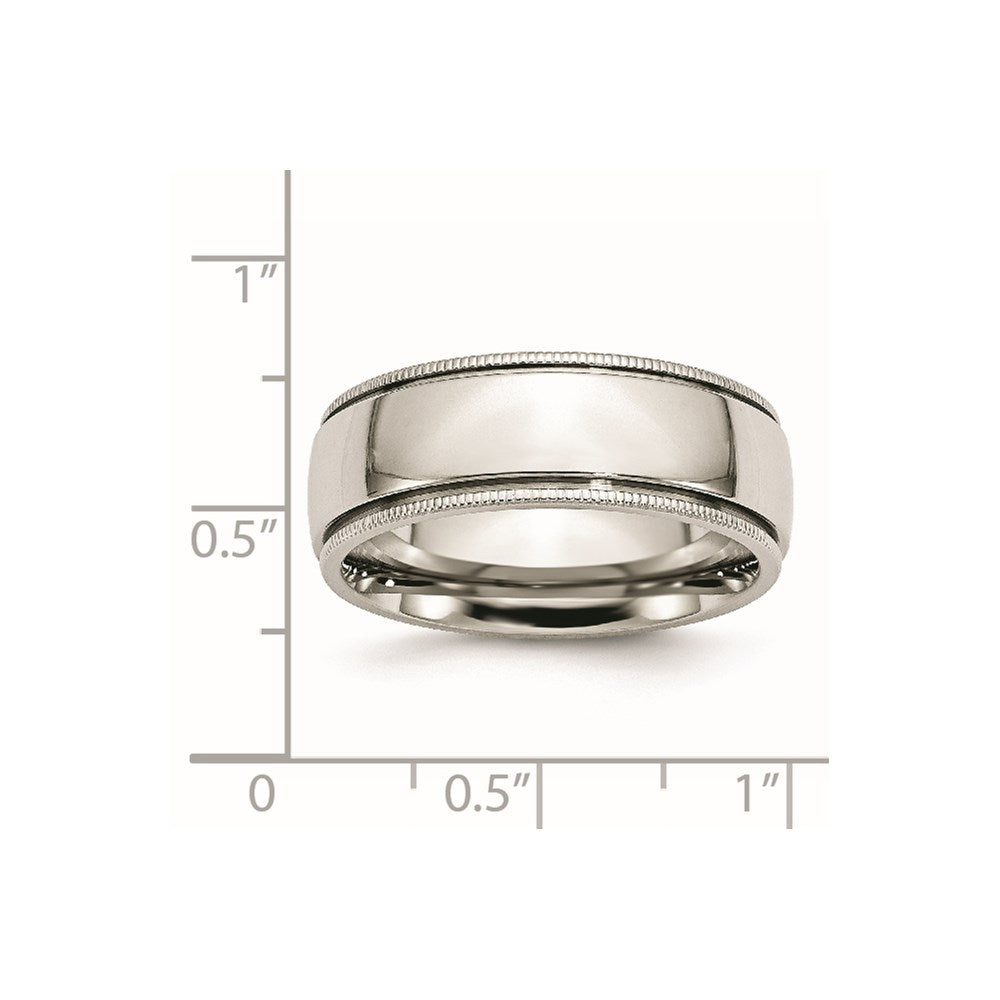 Stainless Steel Polished 8mm Grooved and Beaded Band
