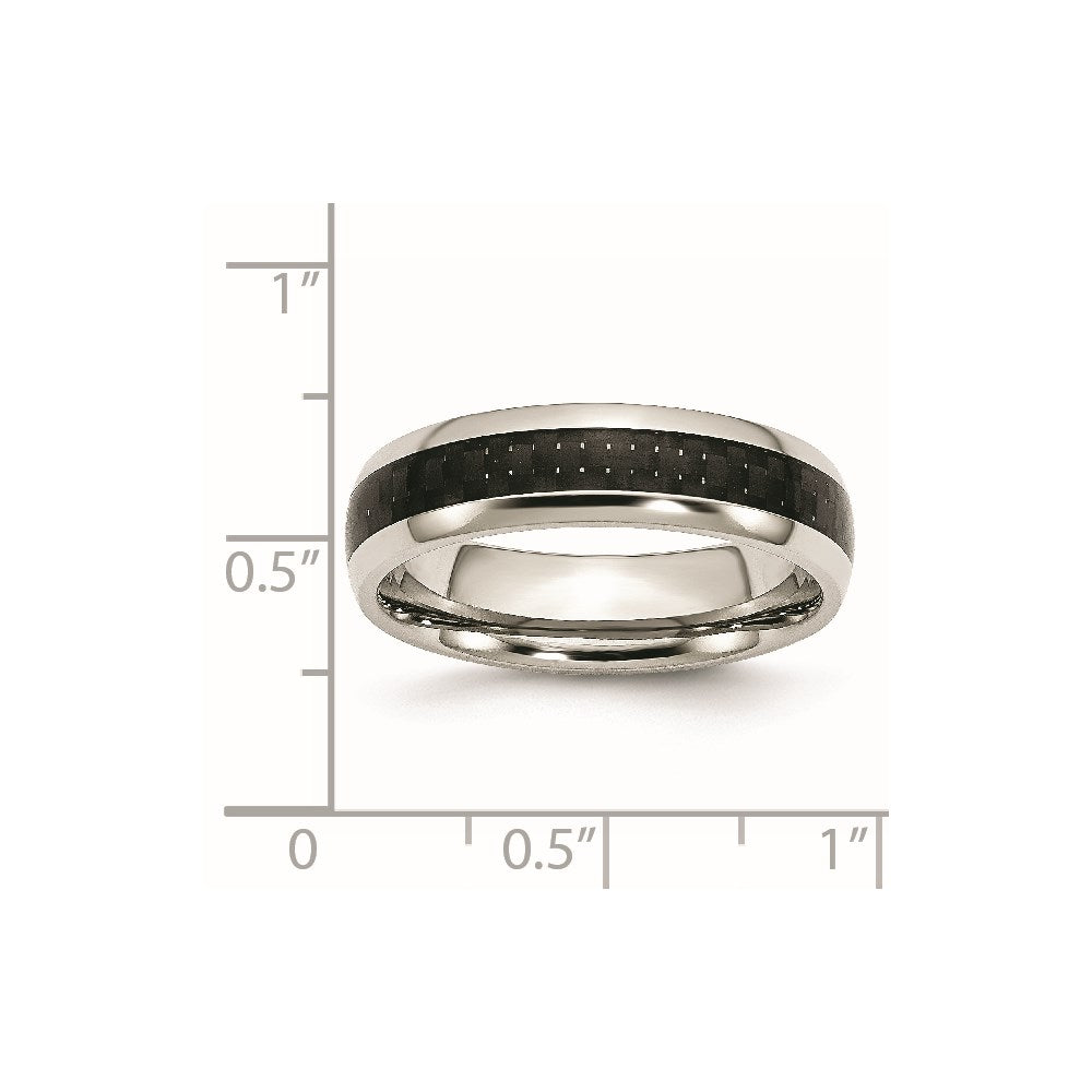 Stainless Steel Polished w/ Black Carbon Fiber Inlay 6mm Band