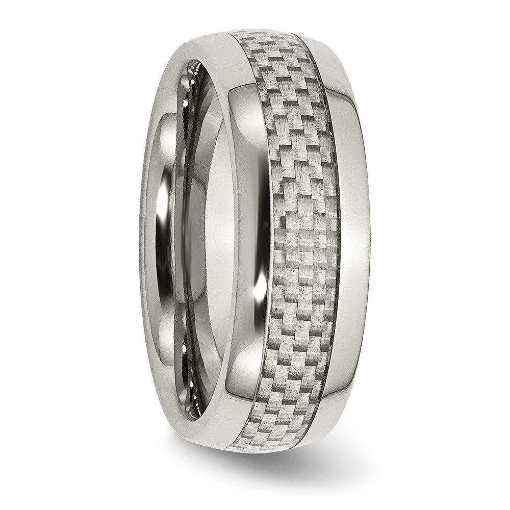 Stainless Steel Polished w/ Grey Carbon Fiber Inlay 8mm Band
