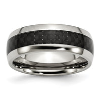 Stainless Steel Polished w/ Black Carbon Fiber Inlay 8mm Band