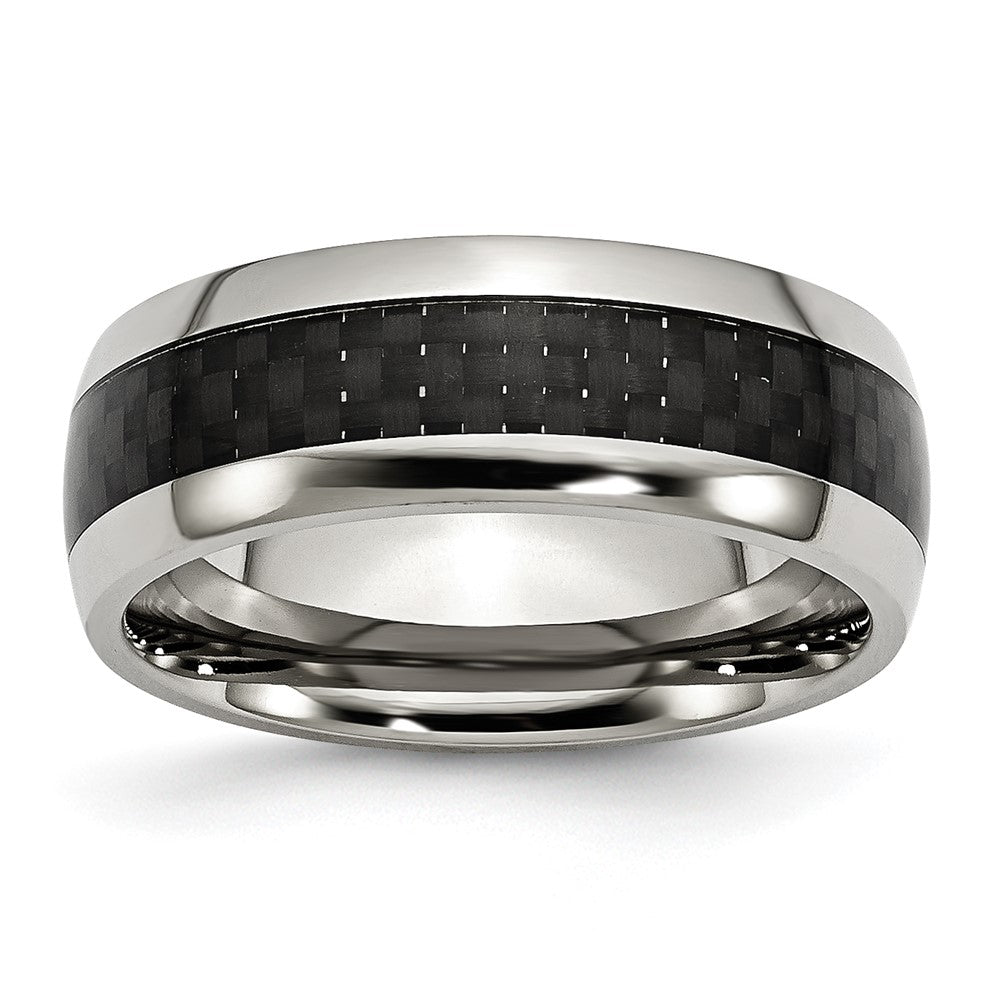 Stainless Steel Polished w/ Black Carbon Fiber Inlay 8mm Band